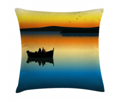 Sunset at Lake Fishing Pillow Cover