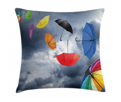 Flying Umbrellas Clouds Pillow Cover