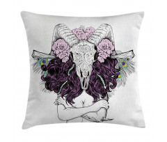 Deer Skull with Roses Pillow Cover