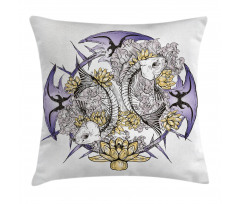 Fish Skeleton Lotus Art Pillow Cover