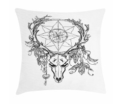 Skull with Feathers Pillow Cover