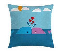 Lover Whales in Ocean Pillow Cover