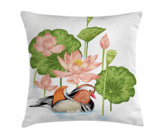 Mandarin in Pond Pillow Cover