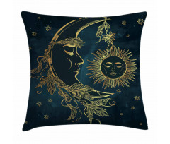 Moon with Boho Feathers Pillow Cover