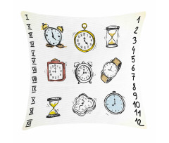 Hand Drawn Vintage Clock Pillow Cover