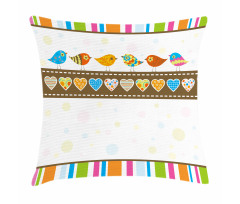 Birds Hearts Stripes Pillow Cover
