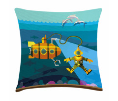 Diver Dolphins Pillow Cover