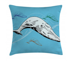 Ocean Whales Hand Drawn Pillow Cover