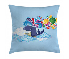 Whale on Cloud Rainbow Pillow Cover