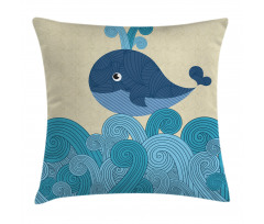 Smiley Whale and Lines Pillow Cover