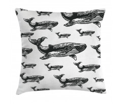 Hand Drawn Big Whales Pillow Cover