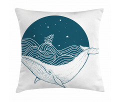 Whale and Stars Old Ship Pillow Cover