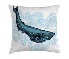 Whale with Striped Wave Pillow Cover