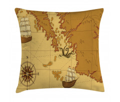 Old Map with Ship Compass Pillow Cover