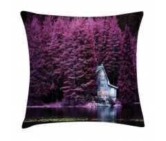 Purple Trees by Lake Pillow Cover