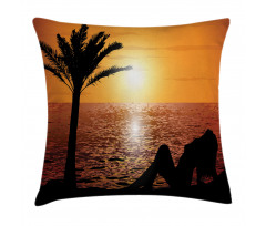 Girl Tropic Beach with Sunset Pillow Cover