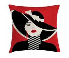 Women with Vintage Hat Pillow Cover