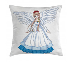 Cartoon with Angel Wings Pillow Cover
