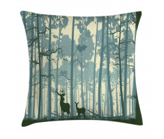 Animals in Foggy Forest Pillow Cover