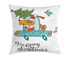 Dog in Vintage Car Pillow Cover