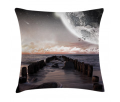 Old Pier Sea and Beach Pillow Cover