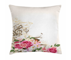 Flowers and Music Notes Pillow Cover