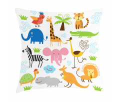 Safari Giraffe Elephant Pillow Cover