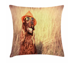 Dog Wearing Hat Glasses Pillow Cover