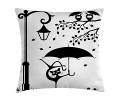 Funny Kitty with Umbrella Pillow Cover