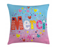 French Words with Hearts Pillow Cover
