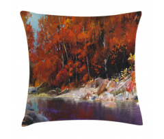 Autumn Forest with Rock Pillow Cover