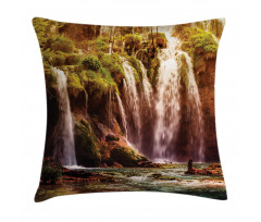 Waterfall Forest Trees Pillow Cover