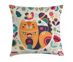Cat and Flower Leaf Pillow Cover