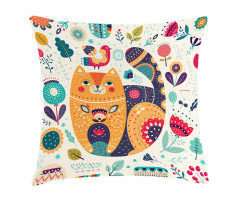 Cat and Flower Leaf Pillow Cover