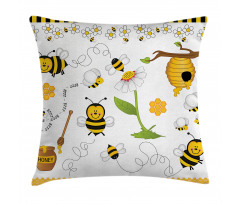 Bees Daisies Chamomile Pillow Cover