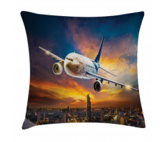 Night Scene with Plane Pillow Cover