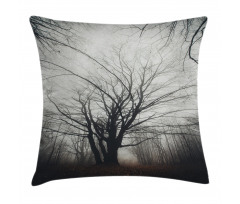 Autumn Tree in Fog Dark Pillow Cover