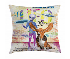 Alien and Dog Pillow Cover