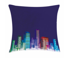 City at Night Cartoon Pillow Cover