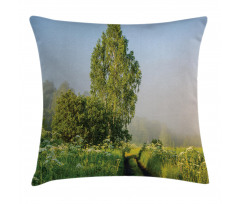 Path with Trees Flowers Pillow Cover