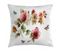 Shabby Plant Roses Buds Pillow Cover