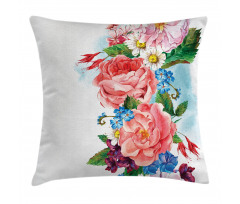 Roses Daisies Garden Pillow Cover