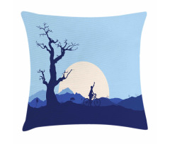 Rising Moon in Forest Pillow Cover