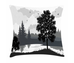 Trees Birds Cloudy Sky Pillow Cover