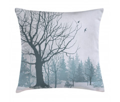 Snowy Forest Trees Birds Pillow Cover