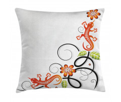 Baby Lizard and Flower Pillow Cover