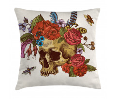 Skull Flowers Bees Pillow Cover