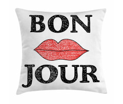 Vintage Bon Jour Words Pillow Cover