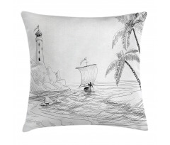 Sketch with Boat Palms Pillow Cover
