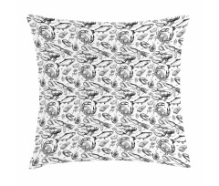 Sketchy Seafood Pattern Pillow Cover